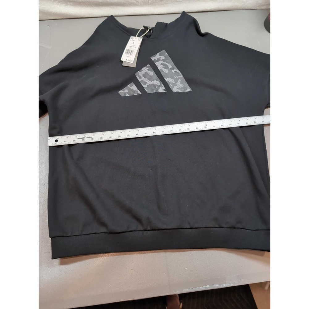 Adidas Womens Oversized Hoodie Black Grey Camo Logo Sweatshirt GP7352 L - Picture 11 of 11